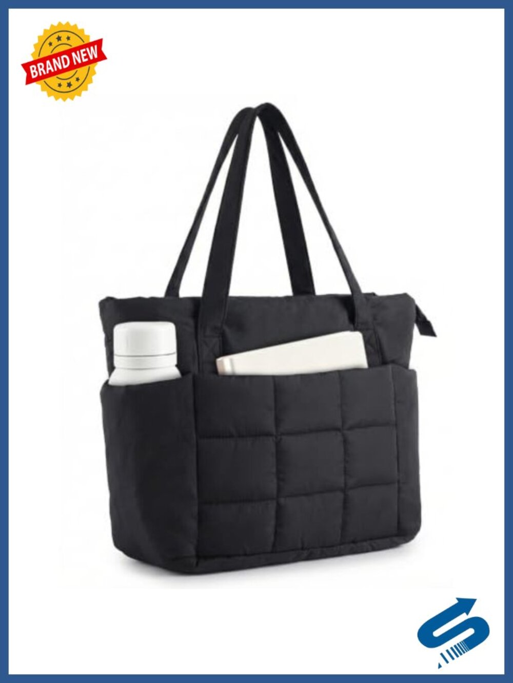 Quilted Puffer Tote Bag for Women with Laptop Compartment
